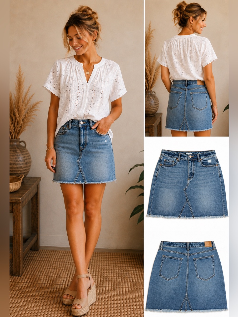 LOFT Medium Blue Denim Skirt with Frayed Hem - Picture 1 of 14